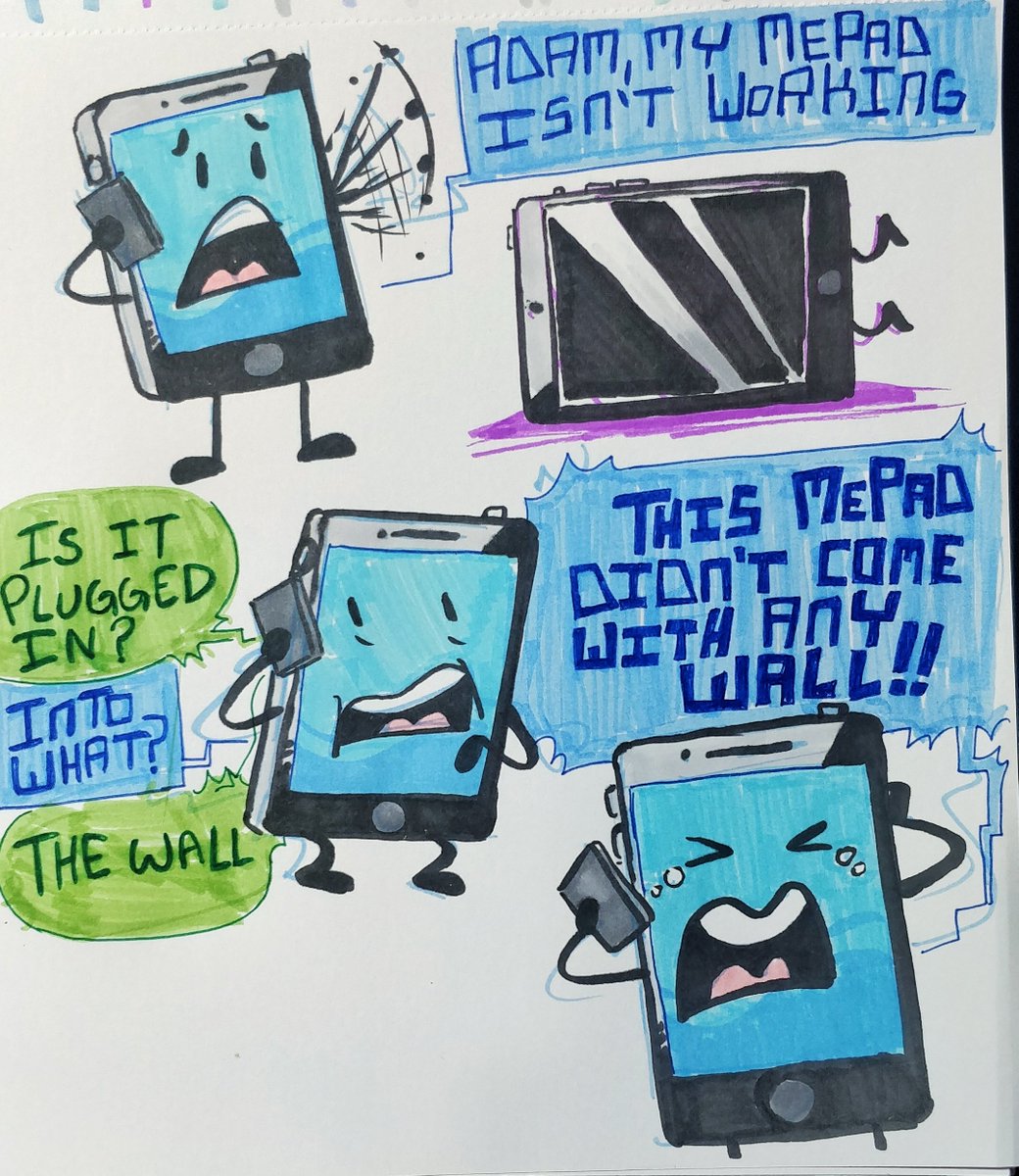 IceTheCatArtist's tweet image. Meeplings quick comic based on something I heard on the radio in my childhood days x3

#InanimateInsanity #MePad #MePhone