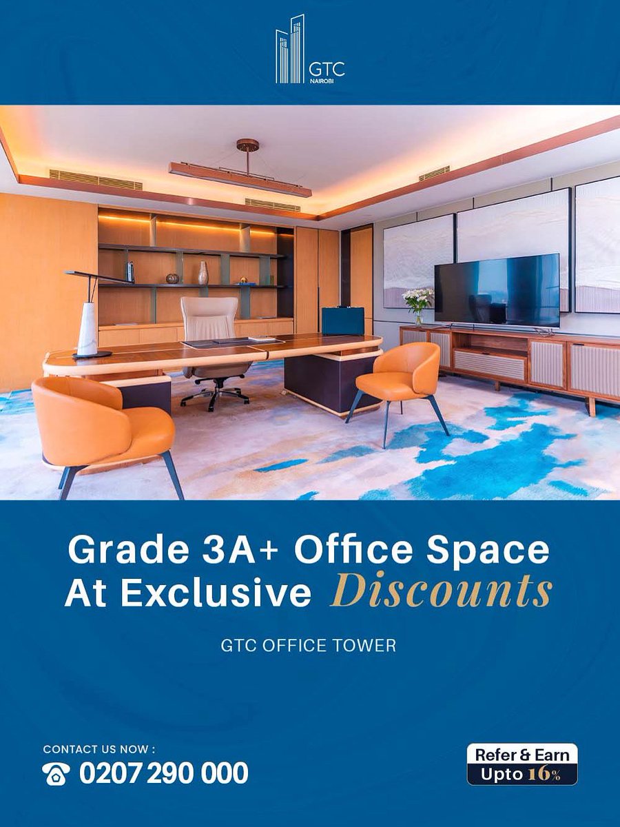 GTCKenya1's tweet image. Redefine how you work in a space that mirrors your ambition.
GTC office tower isn’t just an office, it’s a building that connects your business to global opportunities. 

#makeyourmove #officespace