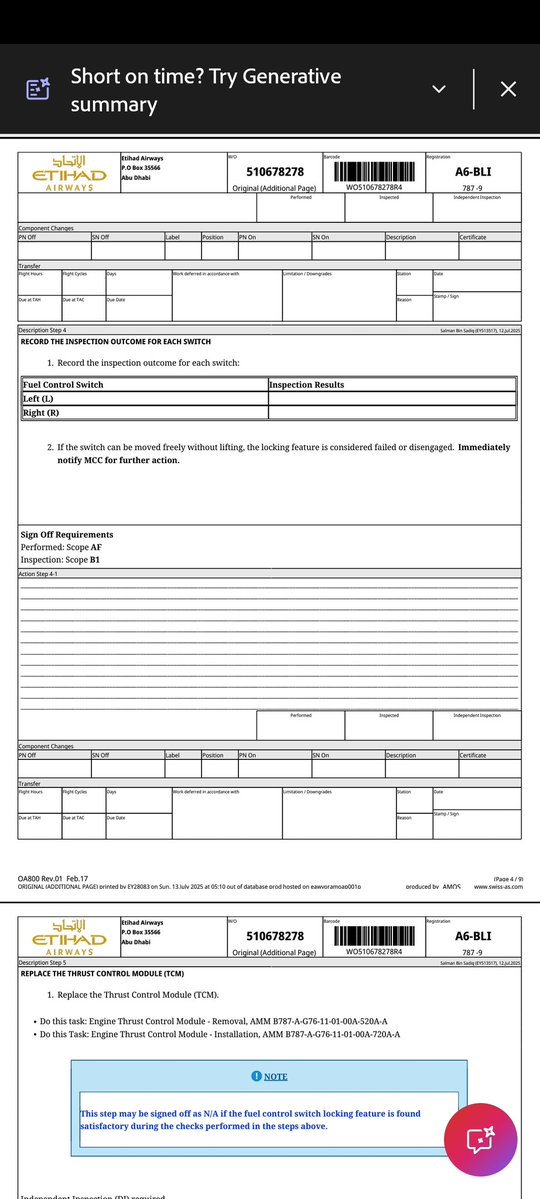 Yesterday, Etihad issued this document to begin inspecting and testing out the virtual circuit breakers in the fuel control system, and the fuel control switches locking mechanism, on its 787 fleet.

#AI171