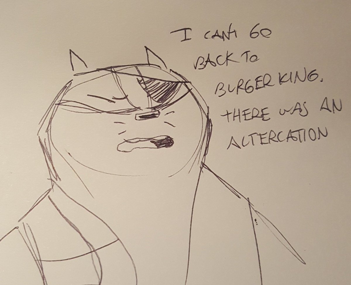 random_mao's tweet image. Today’s random post is Badgerclops’ beef with Burger King!
Art by Parker Simmons
(@/parkerrsimmons)
#maomaoheroesofpureheart