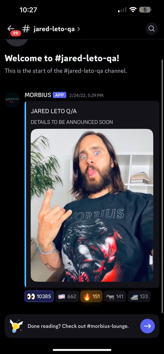 IAmTheVibes's tweet image. I’ve been in the Morbius Discord Server since it came out and I’m still very upset we never got the Jared Leto Discord Q&A.