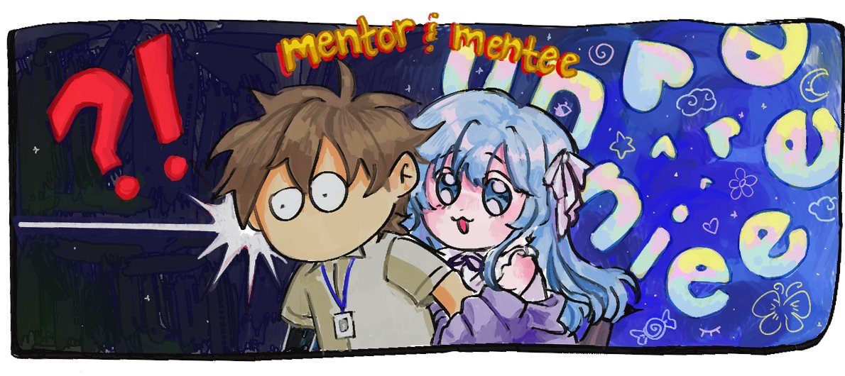 slowlyonion's tweet image. header for an rp thread of my oc (mamoru) and sohee (pretty blue haired girl)