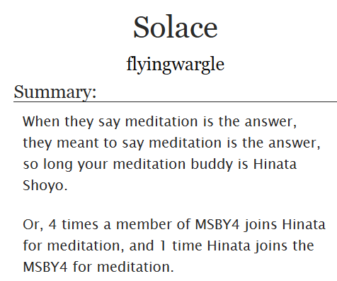 Clara ๐ซ Haikyuu Arc (@flyingwargle) on Twitter photo #haikyuu / #msby / #msby4 / <a href="/msby4zine/">"On The Prowl" - A digital MSBY4 Haikyu!! Zine</a> / solace
finally sharing my zine fic ๐ฅฐ this was a great project to work on, and i loved every moment of it!
link: archiveofourown.org/works/67504281 #haikyuu / #msby / #msby4 / <a href="/msby4zine/">"On The Prowl" - A digital MSBY4 Haikyu!! Zine</a> / solace
finally sharing my zine fic ๐ฅฐ this was a great project to work on, and i loved every moment of it!
link: archiveofourown.org/works/67504281