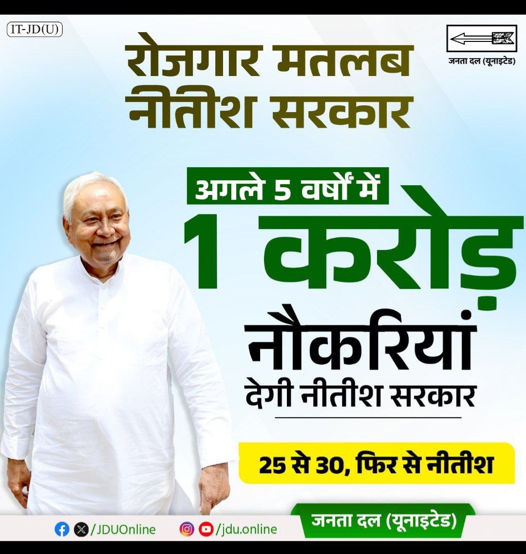 चंद महीने पहले के TRE4 के इस पोस्ट देखें और मुख्यमंत्री जी के 1 करोड़ नौकरी के वादे के पोस्ट देखें! किस तरह युवाओं के मस्तिष्क को मज़ाक का पात्र समझा गया है, समझ रहे हो आप? युवा अब और गुमराह नही होगा "TRE4 with Domicile" जारी करें या सत्ता से हाथ धो लें!
<a href="/Jduonline/">Janata Dal (United)</a>
 <a href="/NitishKumar/">Nitish Kumar</a>