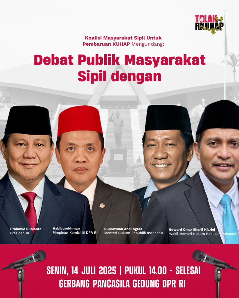 Debat Terbuka RKUHAP

📍Gerbang Pancasila DPR RI

#Tolakrkuhap #semuabisakena