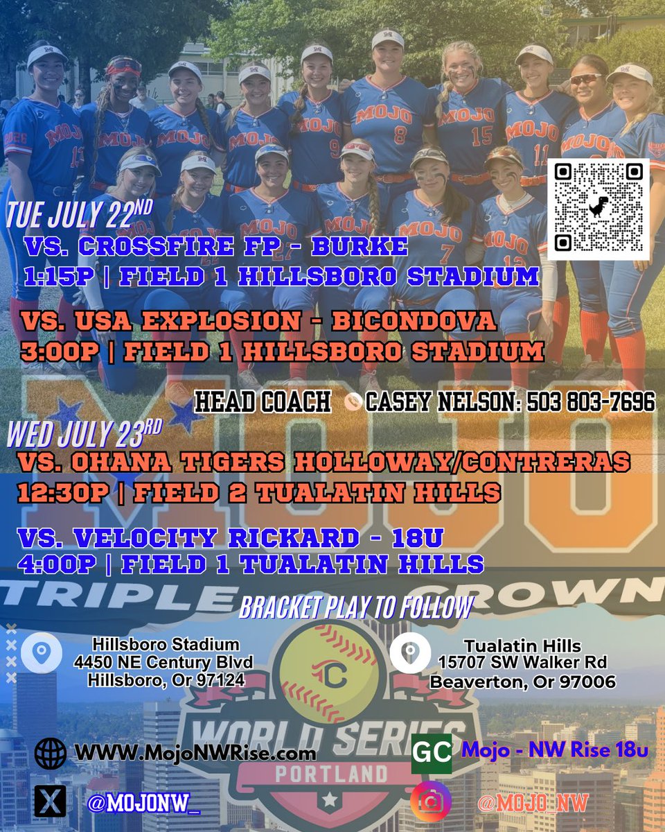 MojoNW_'s tweet image. July 22-27 Last Tournament for the 2025 season at Home! @TCSFastpitch Portland World Series. Coaches we hope to see you out there! @thealliancefp @SUncommitted @PrepSoftball @TopPreps @FastpitchAthRec @SBRRetweets @ExtraInningSB @PL_sbrecruiting @SoftballRecruit @fastpitchwatch