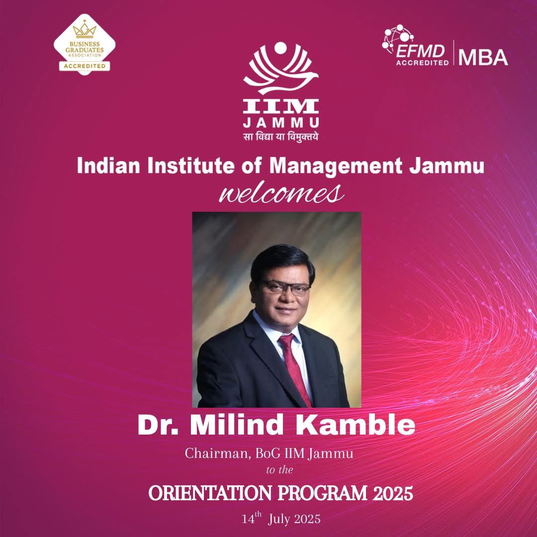 The Indian Institute of Management Jammu warmly welcomes Dr. Jitendra Singh, Honorable Minister of State (I/C) for Science &amp; Technology, Government of India, for the 2025 Orientation Program for the Ph.D, MBA, MBA (Healthcare), and EMBA student batch, along with the inauguration