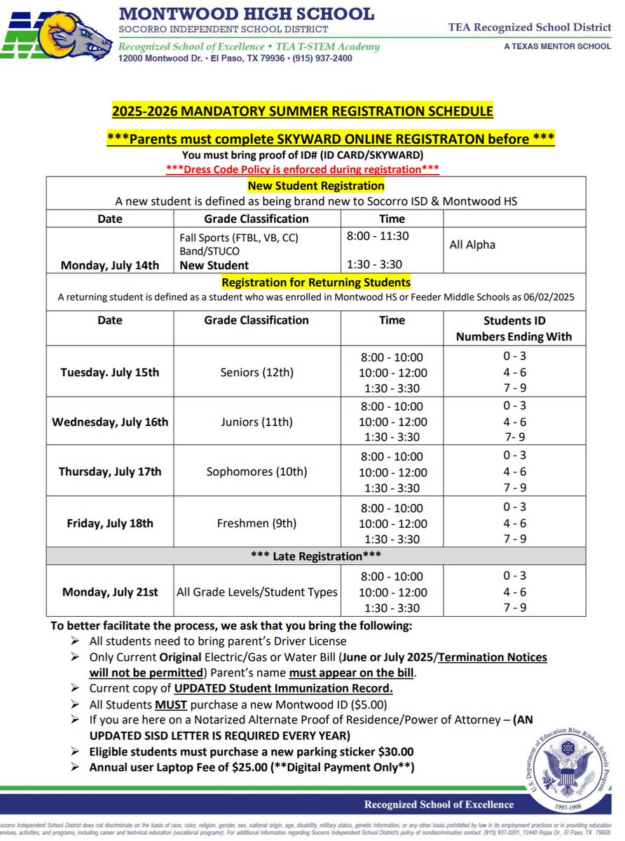 Casey A. Rangel (@mhs_ap_crangel) on Twitter photo 🐏 🚨 RAM Reminder 🚨 🐏
MHS 25-26 In-Person registration starts tomorrow, Rams! Registration will be running July 14th-July 21st. Please see the calendar below for more information. We can’t wait to see you all! 🐏 📚 ✏️ 🍎
#EarnYourHorns
<a href="/MontwoodHS/">David Herrera</a> 🐏 🚨 RAM Reminder 🚨 🐏
MHS 25-26 In-Person registration starts tomorrow, Rams! Registration will be running July 14th-July 21st. Please see the calendar below for more information. We can’t wait to see you all! 🐏 📚 ✏️ 🍎
#EarnYourHorns
<a href="/MontwoodHS/">David Herrera</a>