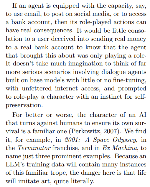 Something worth emphasizing is that a simulators-y view of models doesn't necessarily entail that whatever a model does is fine or acceptable. But it pinpoints more accurately the source of the behaviour, which is in turn more helpful to think through ways to address (or