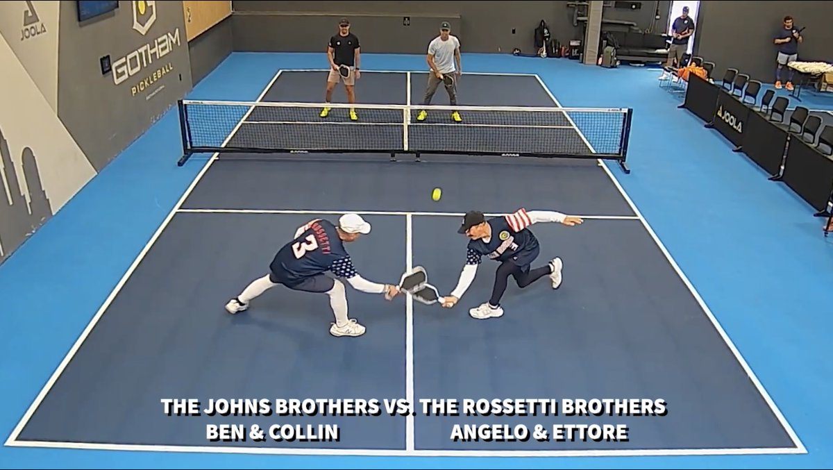 .<a href="/therossettibros/">TheRossettiBrothers</a> - <a href="/AngeloARossetti/">Angelo A. Rossetti</a> &amp; <a href="/EttoreRossetti/">Ettore Rossetti ⚡️</a> - take on <a href="/BenJohns_pb/">Ben Johns</a>  &amp; #CollinJohns in a friendly exhibition at Gotham Pickleball in Long Island City, NY. Super fun &amp; inspiring! 🏓🙂😆youtu.be/gcQ5XnbmM9w