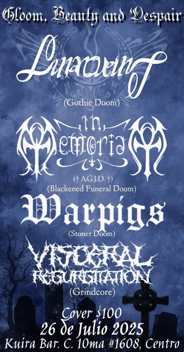 This July 26th, at Kuira bar!

#livemusic #concert #Gothic #Lunarvein #HardRock #alternativemetal