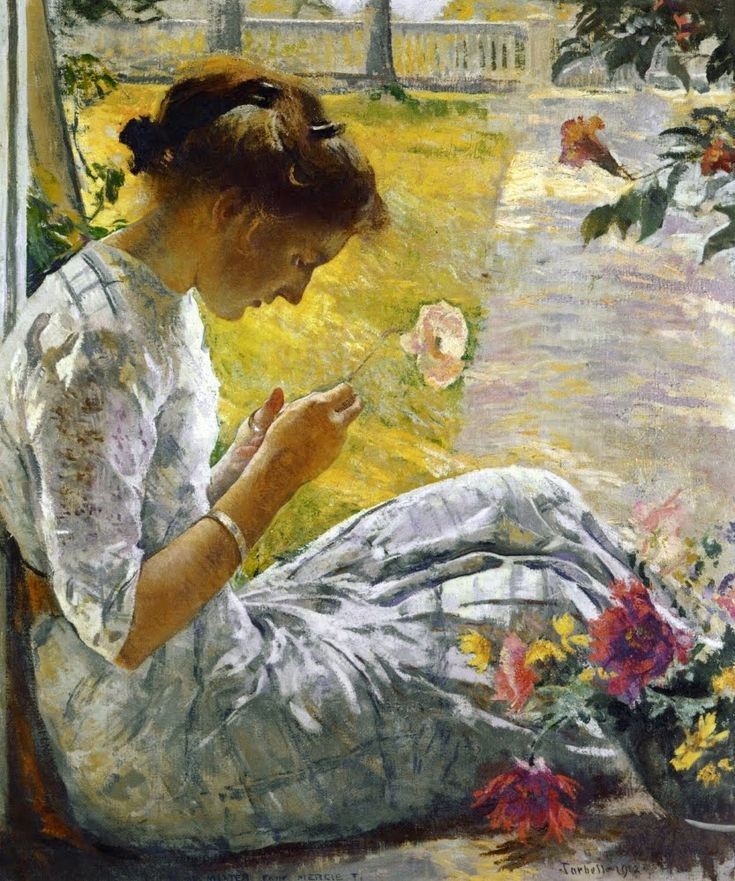 #BuongiornoATutti 🍃🌸🍃
#GoodMorning 

Find the sweetness in your own heart,
than you may find the sweetness
in ebery heart.
Rumi🍃🌺🍃

#MondayVibes 
#14Luglio 
#HappyNewWeek 

#Art #Artist Edmund Tarbell
Mercie cutting flowers, 1912🍃🌼🍃