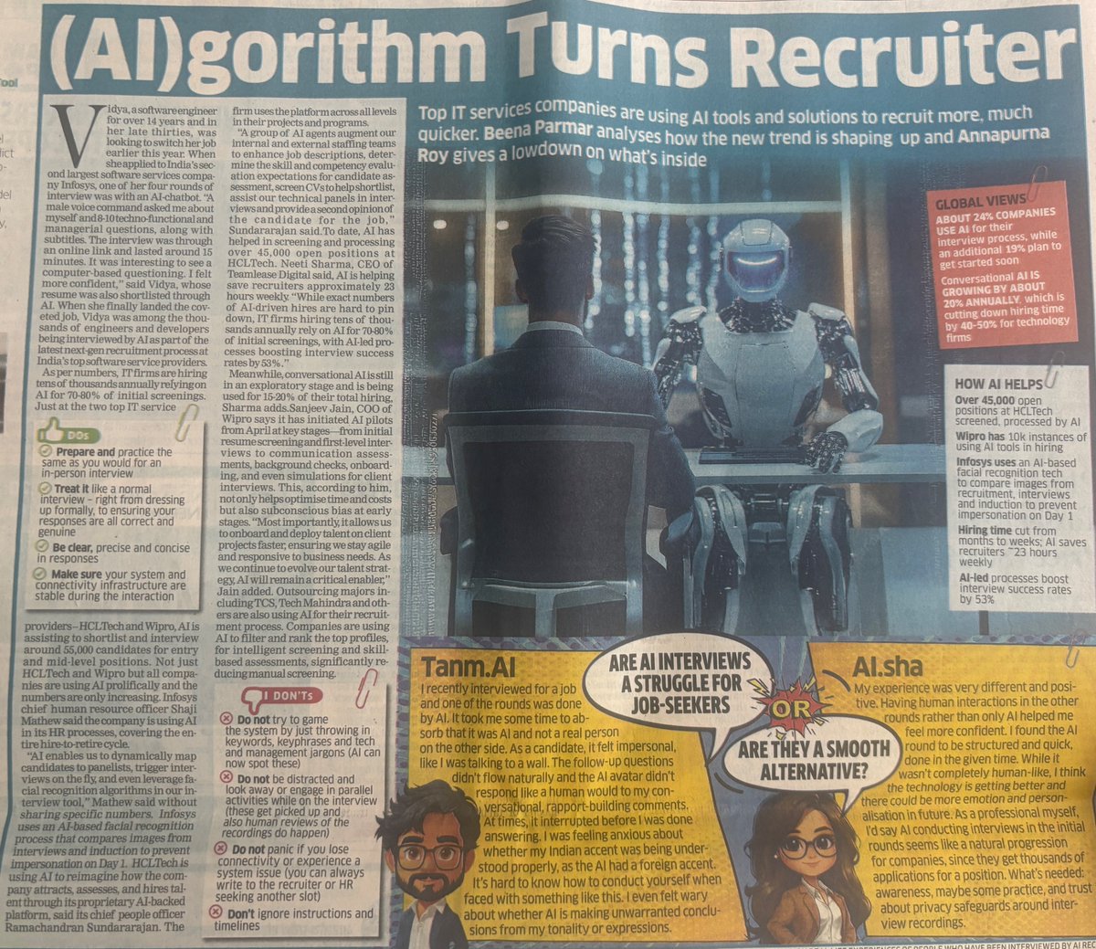 iamswarupkumar's tweet image. AI now conducts your first interview —scans your face, analyzes tone, and decides fit.
Infosys, HCLTech, Wipro process 45K+ jobs this way.
 Efficient or intrusive?
Do you trust AI to assess you fairly for your next job?
#AIInterviews #DigitalHR #JobMarket #RecruitmentTech #GenAI