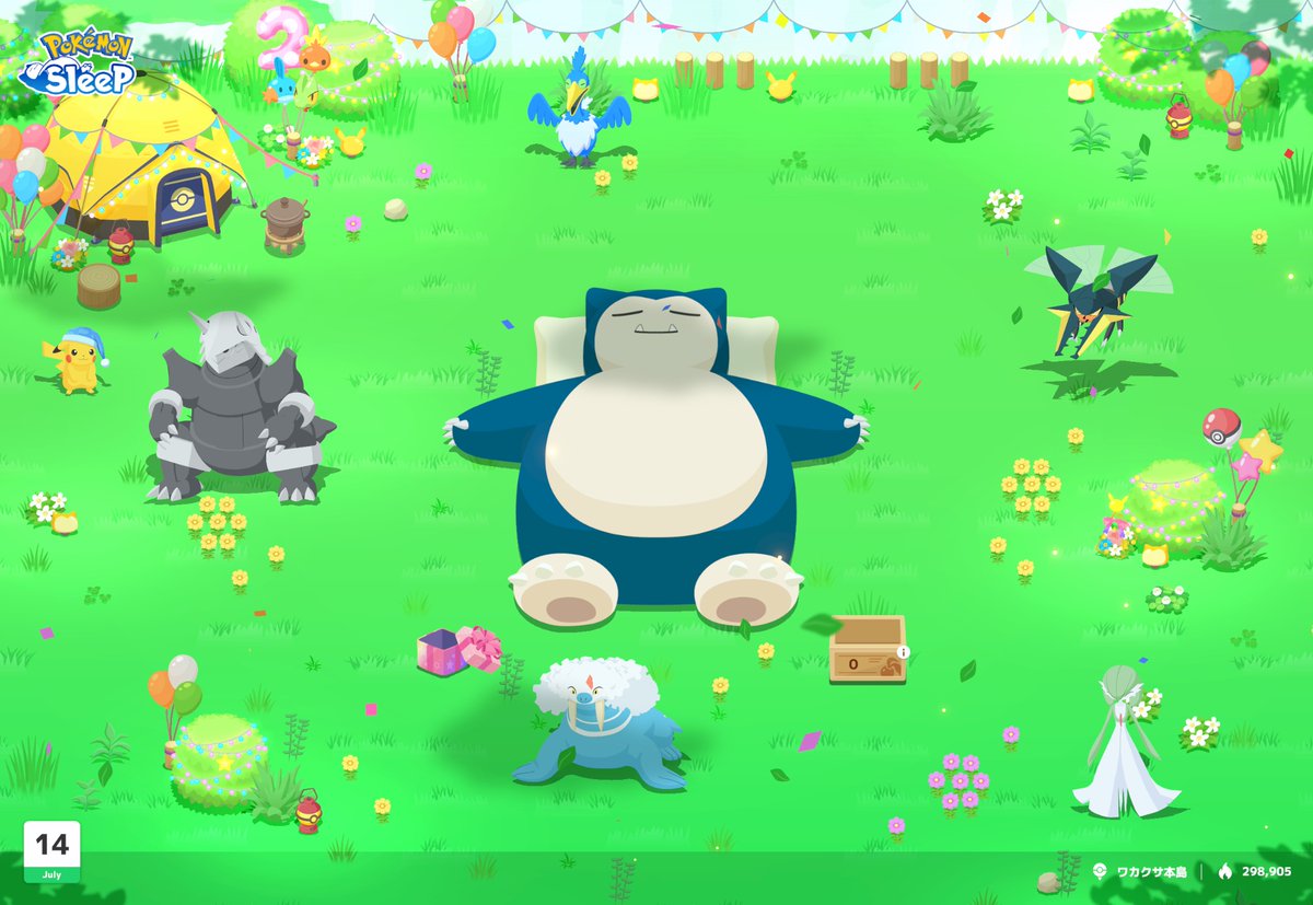itokon_freak's tweet image. #ポケスリ2周年をいっしょに を添えて
キャンペーン始まったので、記念に今週のパーティ！

#ポケモンスリープ
#ポケスリ