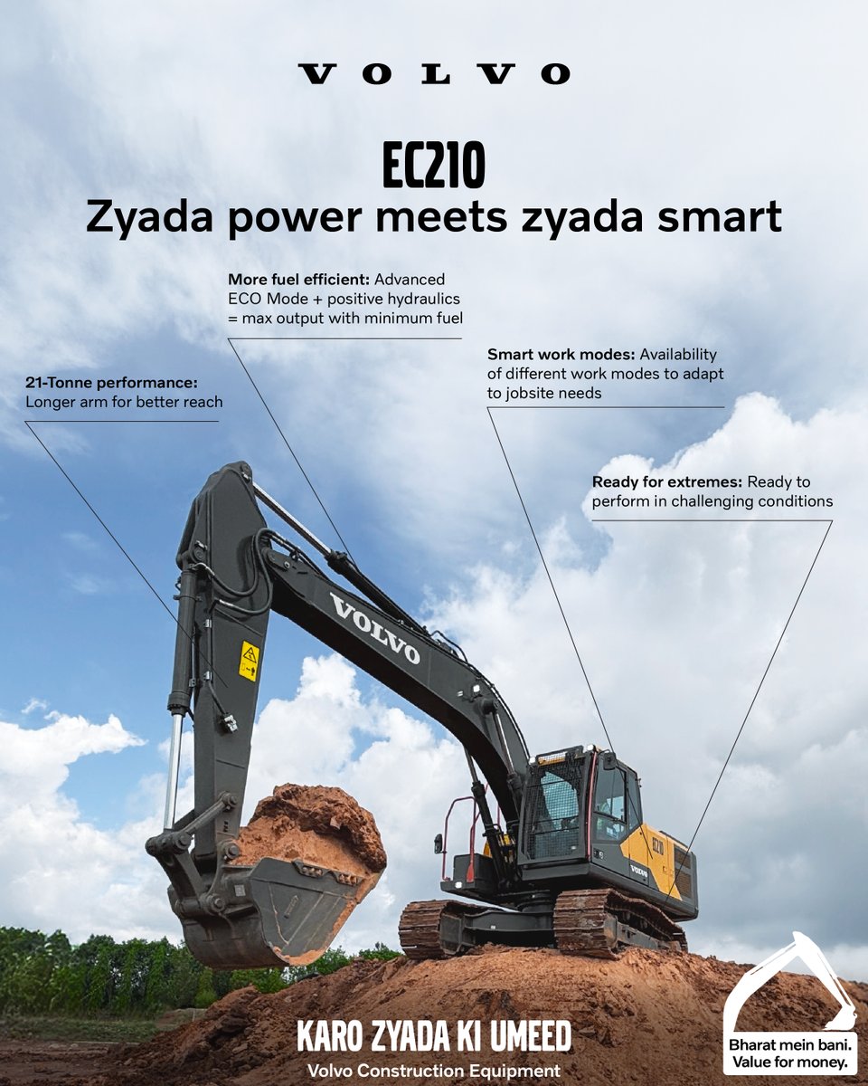 Built for India’s toughest terrains, the Volvo EC210 is a versatile 21-tonne crawler excavator built for high performance, low fuel bills, and total site adaptability.

#VolvoCE #VolvoCEIndia #VolvoEC210 #ToughTerrainsReady #FuelEfficientPower #CrawlerExcavator #BuiltForIndia