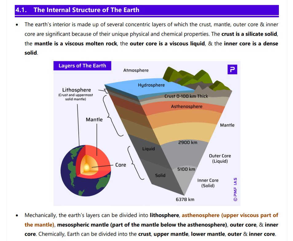 pmfias's tweet image. 🌍 Internal Structure of the Earth 

Understand the concentric layers of our planet — from the crust to the core — and how they&apos;re classified both chemically and mechanically.

A must-know Geography topic for UPSC Prelims &amp;amp; Mains!

#UPSC #UPSCPrelims2026 #UPSCmains #upsc #pmfias