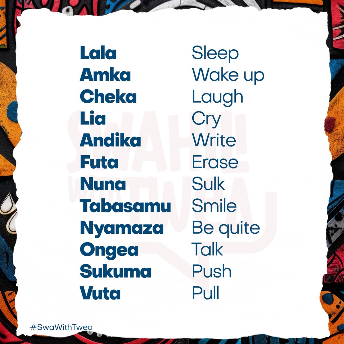 KiswahiliNaTwea's tweet image. Hamjambo
Expand your #Swahili diction
#SwaWithTwea