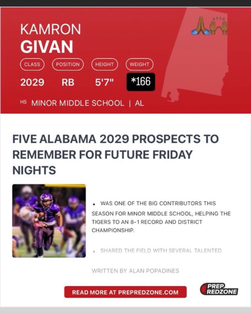 Kamron Givan (@kgivann) on Twitter photo Truly blessed to be on the <a href="/PrepRedzone/">Prep Redzone 🏈</a> watch list. #AGTG
<a href="/PlayBookAthlete/">PLAYBOOK ATHLETE</a>
<a href="/ElevateExposure/">Elevate Athlete Exposure</a>
<a href="/playsbigger/">PLAYS BIGGER</a>
<a href="/CadePoynor/">Cade Poynor</a>
<a href="/AlPopsFootball/">𝐀𝐋 𝐏𝐨𝐩𝐬</a>
<a href="/ODFBall/">Offense🏈Defense</a>
<a href="/Velocity_FB/">Velocity Football Academy™</a>
<a href="/BallCoachHP/">Recruiting 1-0-1</a>
<a href="/HallTechSports1/">Hall-Tech Sports</a>
<a href="/TopPreps/">SPORTS NEWS, VIDEOS, GRAPHICS, EXPOSURE & MORE</a>
<a href="/CoachCutshaw/">Roy Cutshaw Jr</a>
<a href="/NP_Recruiting/">National Pros Recruiting</a>
<a href="/NCEC_Recruiting/">NPA</a>
<a href="/One11Recruiting/">One11 Recruiting</a> Truly blessed to be on the <a href="/PrepRedzone/">Prep Redzone 🏈</a> watch list. #AGTG
<a href="/PlayBookAthlete/">PLAYBOOK ATHLETE</a>
<a href="/ElevateExposure/">Elevate Athlete Exposure</a>
<a href="/playsbigger/">PLAYS BIGGER</a>
<a href="/CadePoynor/">Cade Poynor</a>
<a href="/AlPopsFootball/">𝐀𝐋 𝐏𝐨𝐩𝐬</a>
<a href="/ODFBall/">Offense🏈Defense</a>
<a href="/Velocity_FB/">Velocity Football Academy™</a>
<a href="/BallCoachHP/">Recruiting 1-0-1</a>
<a href="/HallTechSports1/">Hall-Tech Sports</a>
<a href="/TopPreps/">SPORTS NEWS, VIDEOS, GRAPHICS, EXPOSURE & MORE</a>
<a href="/CoachCutshaw/">Roy Cutshaw Jr</a>
<a href="/NP_Recruiting/">National Pros Recruiting</a>
<a href="/NCEC_Recruiting/">NPA</a>
<a href="/One11Recruiting/">One11 Recruiting</a>