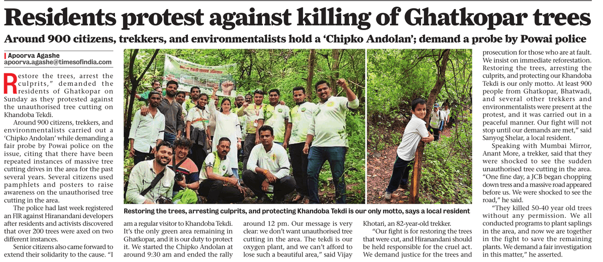 ChandivaliCCWA's tweet photo. Residents protest against killing of  trees at Khandoba tekdi 

Around 900 citizens, trekkers, and environmentalists hold a ‘Chipko Andolan’; demand a probe by Powai police
Article reported by @Apoorva_Agashe in today's @mumbaimirror https://t.co/iRndwAmSz2