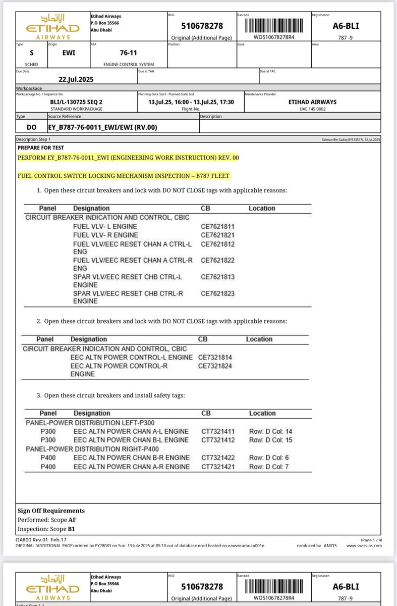 Breaking - Amid Air India crash probe, Boeing insists its fuel switch locks are safe ( despite a 2018 FAA advisory to the contrary) - giving itself a clean chit, but at least one airline is taking no chances. Here is documentation showing #etihad has begun double checking all the