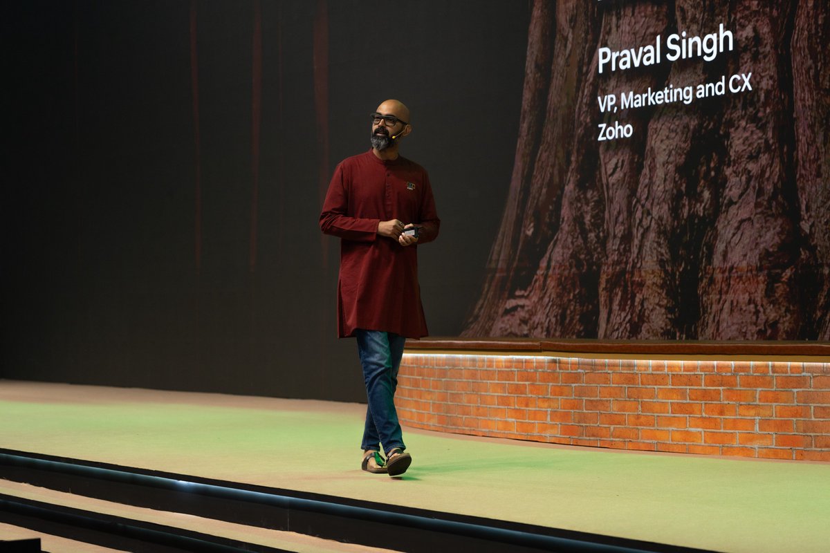 Zoholics's tweet image. At Zoho, we're building a company that's fond of doing things the slow and steady way. Praval Singh, our VP, Marketing and CX, talks about this in his welcome note at #ZoholicsIndia25.