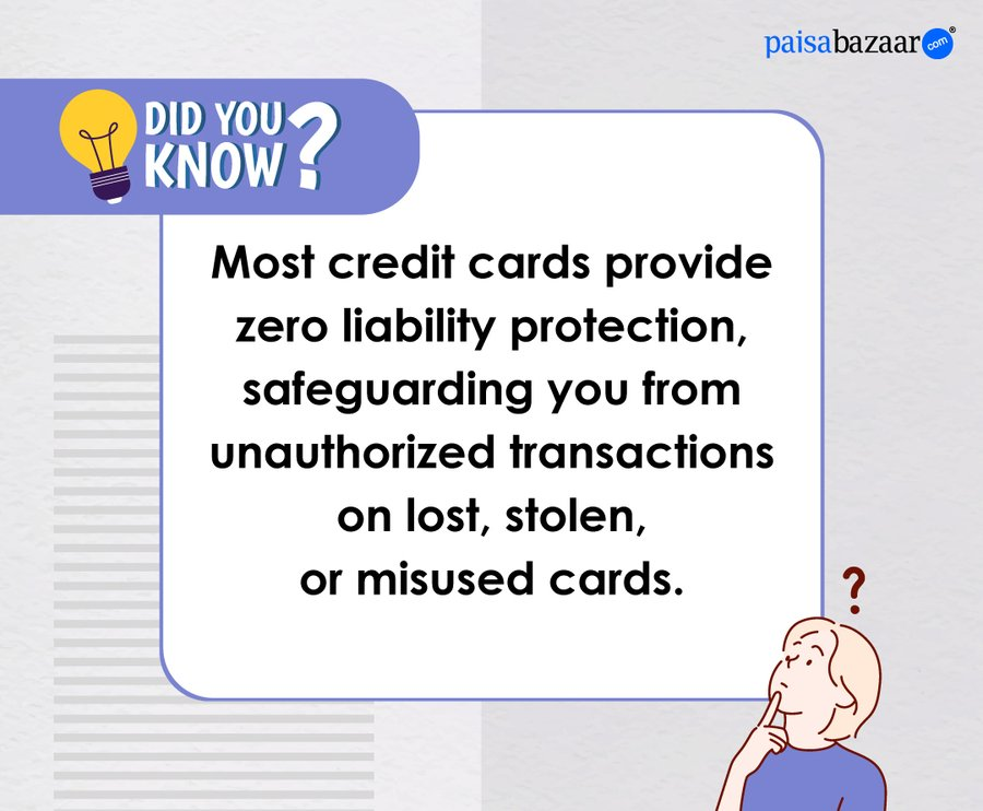 PaisaBazaar_in's tweet photo. Did you know most #CreditCards offer zero liability for unauthorized transactions?
This policy shields you from fraudulent transactions if your card is lost, stolen, or misused. Always report suspicious activity promptly for full protection.
#CreditCardSafety #ZeroLiability https://t.co/JeZPt1DTxY