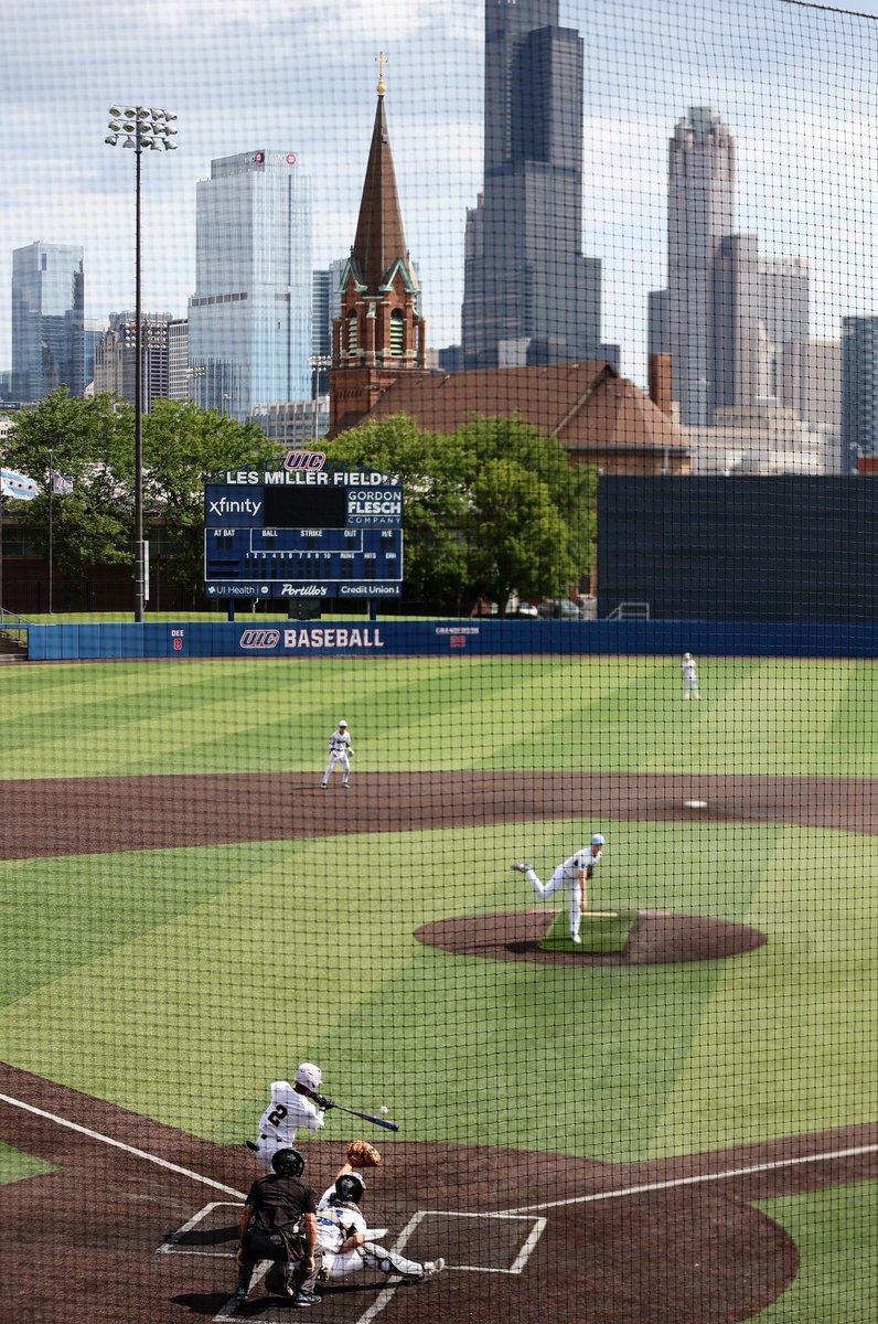 You will be hard pressed to find a cooler backdrop for a college baseball stadium. The Chicago skyline makes UIC unique.