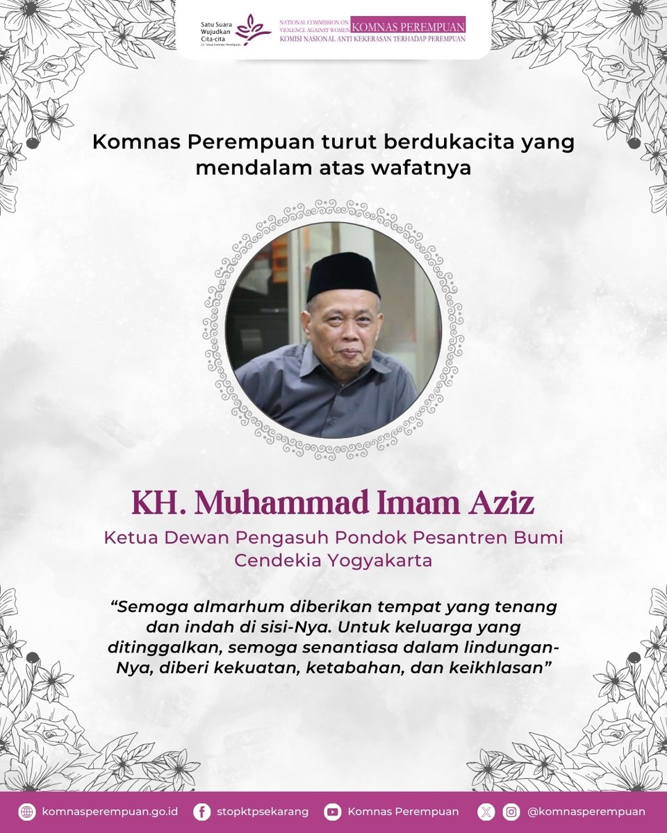 KomnasPerempuan's tweet image. Komnas Perempuan menyampaikan duka cita yang mendalam dan rasa kehilangan yang besar atas wafatnya KH. Muhammad Imam Azis.

Semoga almarhum diberikan tempat terbaik di sisi-Nya, beristirahat dalam kedamaian, dan segala ilmu, keteladanan, serta pengabdian beliau bagi bangsa dan…