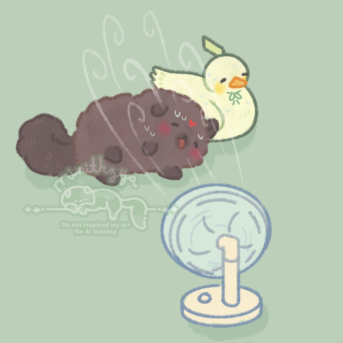 😤 Bea 😤 (@spiceypearnut) on Twitter photo It’s going to be 90°F all of next week so this months doodle from <a href="/miniithzya/">🐛minithzya (❀´˘`❀)| Comms Closed!</a> is Bingpup and Duckzun trying desperately to cool off 🥵 🌡️
(Thank you for the adorable drawing 🥰) It’s going to be 90°F all of next week so this months doodle from <a href="/miniithzya/">🐛minithzya (❀´˘`❀)| Comms Closed!</a> is Bingpup and Duckzun trying desperately to cool off 🥵 🌡️
(Thank you for the adorable drawing 🥰)