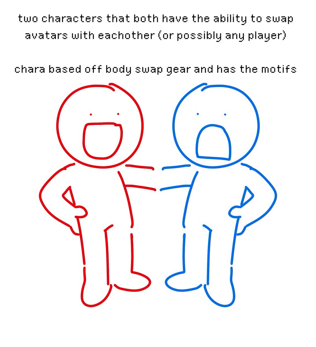 kibyden's tweet image. my recent design for my partners game + the initial concept . ended up being singular character with option to choose the color variant , my favorite is the blue one
