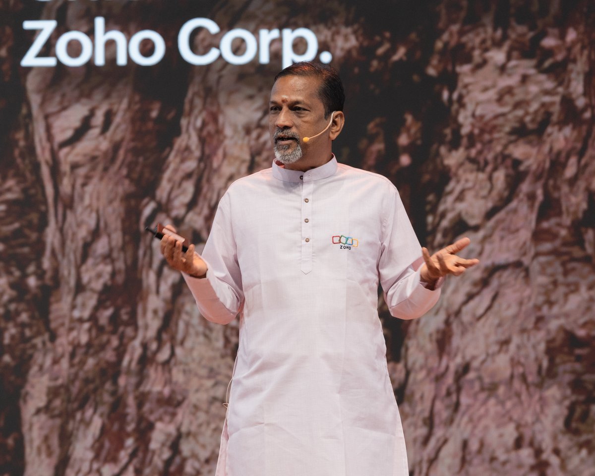 Zoholics's tweet image. How does Zoho approach AI, and where does it fit in our products and philosophy?
Sridhar Vembu, our Chief Scientist and Co-Founder, shares it all at #ZoholicsIndia25, including what excites him the most about the future of AI.