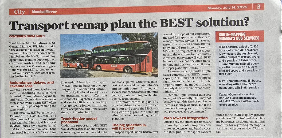 Hillside Residents' Welfare Association Regd.HIRWA (@hirwango) on Twitter photo Commendable initiative by BEST GM SVR Srinivas to expand <a href="/myBESTBus/">BEST Bus Transport</a>тАЩs footprint across MMR while reducing duplication and wastage. ЁЯСП
However, BEST can learn from TMTтАЩs route efficiency and the class, cleanliness, and cooling of its AC fleet. The icing on the cake is TMTтАЩs Commendable initiative by BEST GM SVR Srinivas to expand <a href="/myBESTBus/">BEST Bus Transport</a>тАЩs footprint across MMR while reducing duplication and wastage. ЁЯСП
However, BEST can learn from TMTтАЩs route efficiency and the class, cleanliness, and cooling of its AC fleet. The icing on the cake is TMTтАЩs