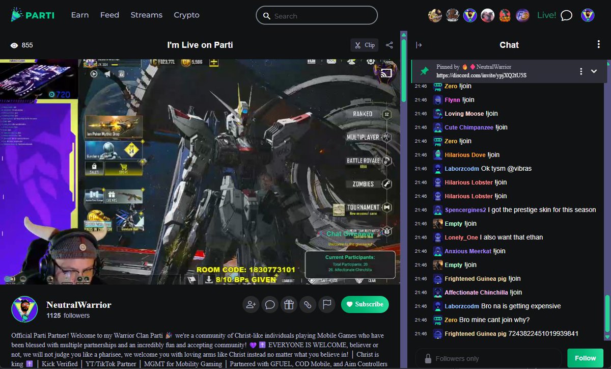 NeutralWarriorX's tweet image. AMAZING stream on Parti again as always and saw so many of the amazing OG Parti creators in chat today as well! Such a fun time man! @jointheparti &lt;3
Winners for the WC GAMES CODM BP TOURNAMENT:
Classic
Oblivious
TR Icon
Secuestro
Gloxk
Deeblo
Diddyu
Sherii
Anxious Meerkat…
