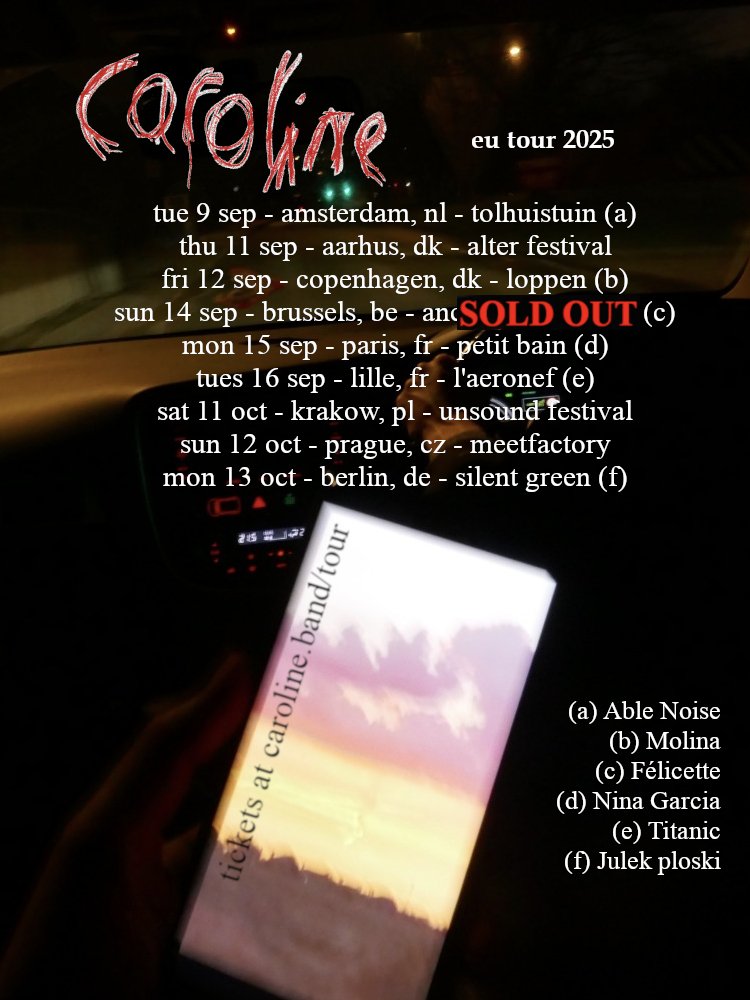 carolinetheband's tweet image. Brussels is now sold out!
Grab remaining tickets to the rest of the EU tour and show in Osaka (Tokyo is sold out too) before they go at caroline.band
Looking forward to playing at @SouthFacingFest w @mogwaiband / @LankumDublin and @GreenManFest this summer too!!