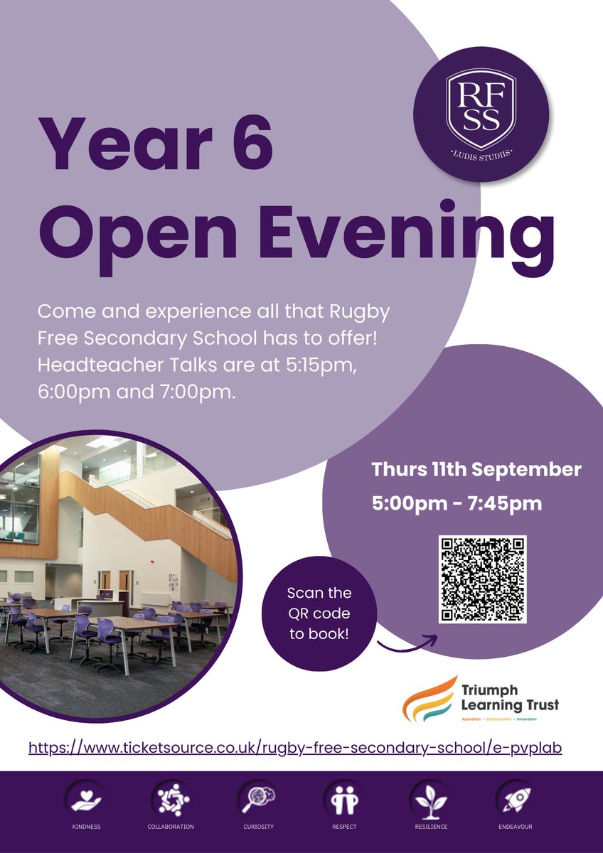 We have now opened the bookings for our Year 6 Open Evening. You will have the opportunity to tour the school, see our different departments, try some activities and meet the staff. This is for students who will be moving up to secondary school in Sept 26. See you there!