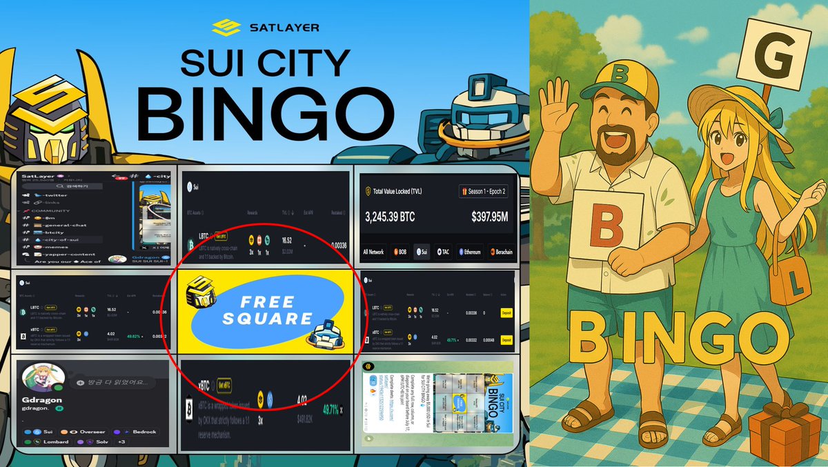 .<a href="/satlayer/">SatLayer 🟨🧊</a> X <a href="/SuiNetwork/">Sui</a>  bingo complete! 
Did I do it right?
It really wasn’t easy… 😂 But I feel so relieved now that it’s done!
Because of an OKX wallet error, I had to buy SUI on Binance, send it to my Slush wallet, and then swap for XBTC and LBTC on bluefin. 
Am I the only