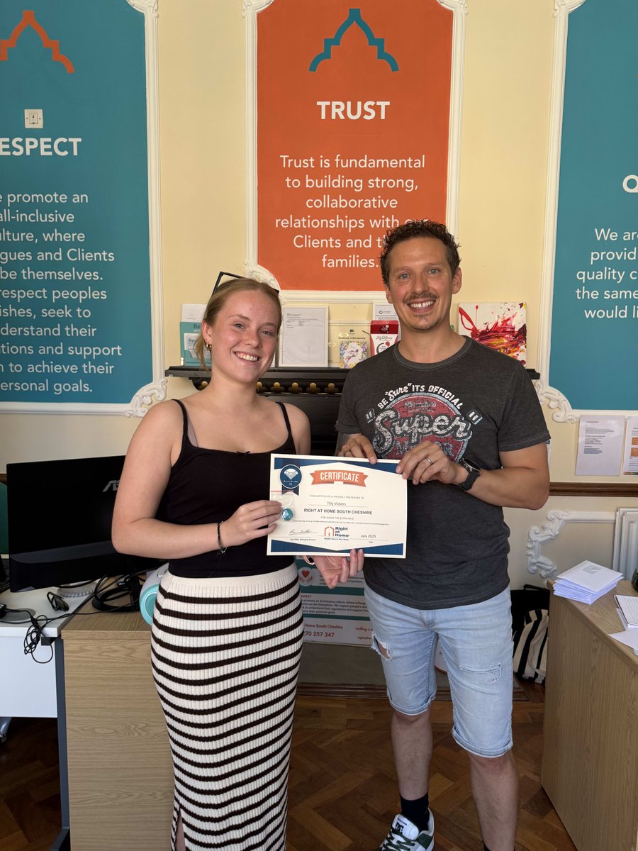 🌟 GEM Award Alert! 💎
We are thrilled to announce that our wonderful Tilly has been awarded a GEM (Going the Extra Mile) Award — and it’s so well deserved!
We received an incredible message from Zoe Okoh of the Nantwich &amp; Rural CE ICP Care Community Team, who shared:
"Tilly has