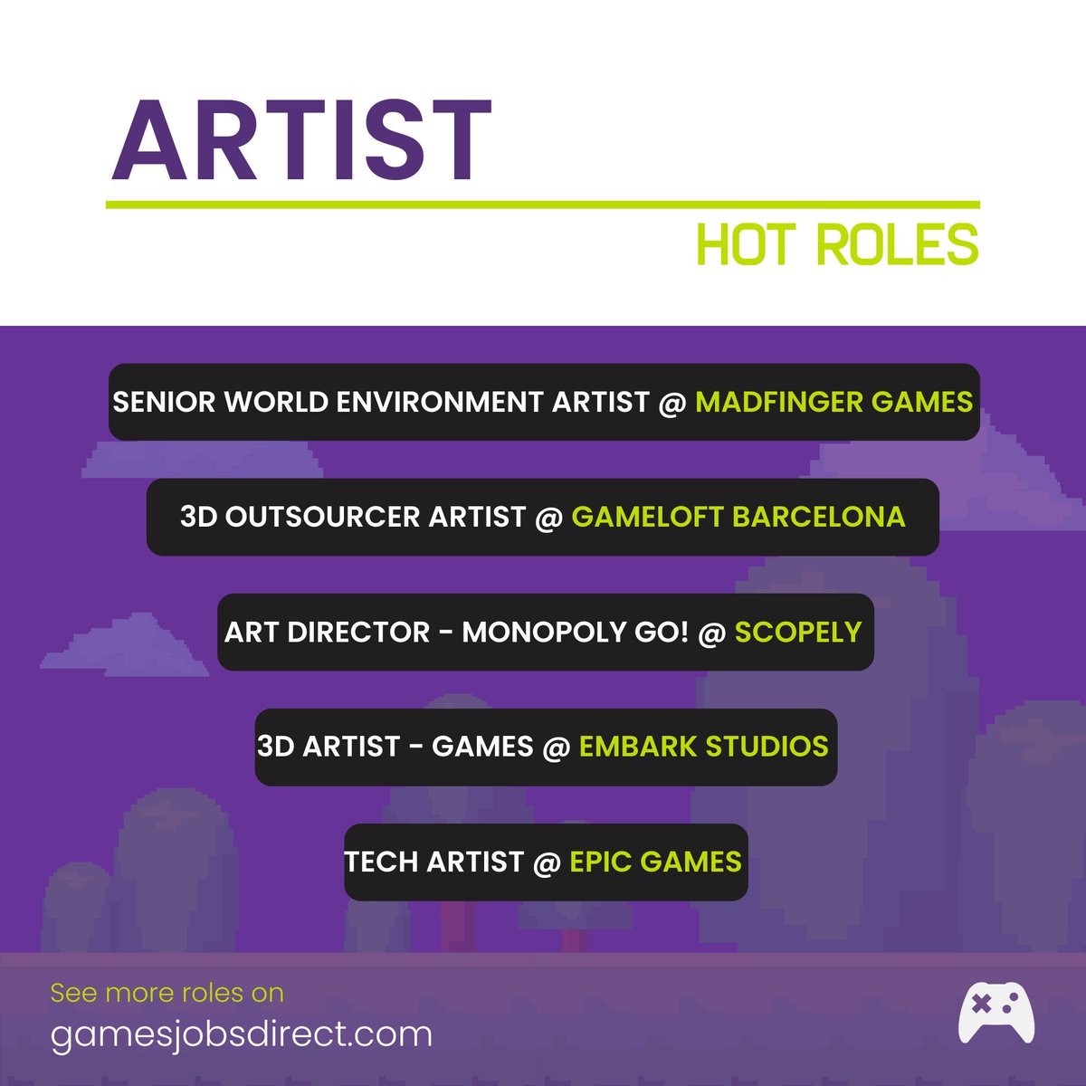GamesJobsDirect's tweet image. ๐ฅ Check out hot ART roles on Games Jobs Direct! ๐ฎ
Take your career to the next level! These exciting opportunities at leading studios could be your perfect match. There's 2,800+ roles available right now! ๐ lnkd.in/d_2EC-Q
#gamesjobs #gamesdev #hiring #jobs #indiedev