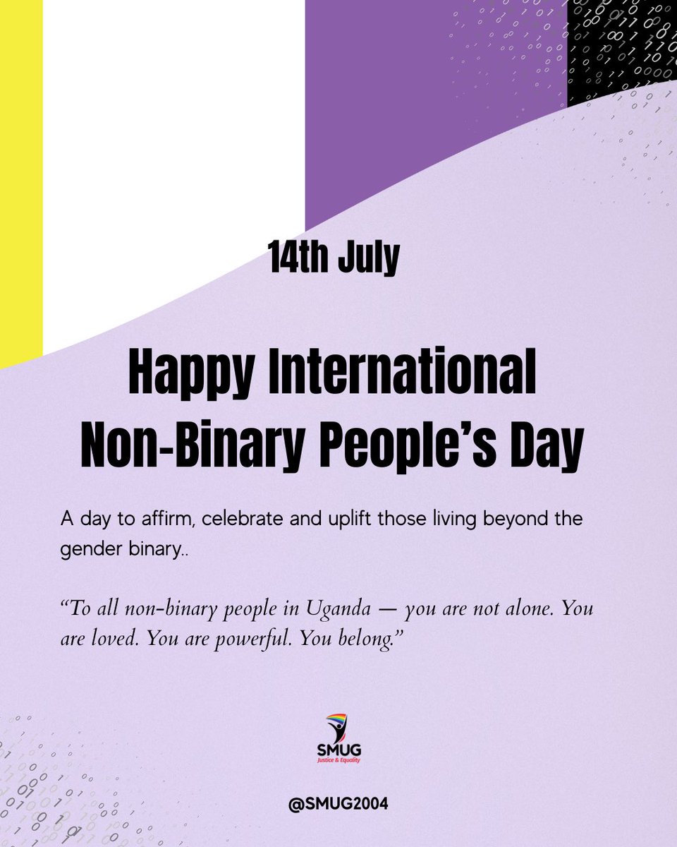 Happy International Non-Binary People’s Day 💜💜

A day to affirm, celebrate and uplift those living beyond the gender binary..

“To all non-binary people in Uganda — you are not alone. You are loved. You are powerful. You belong.”
#nonbinary