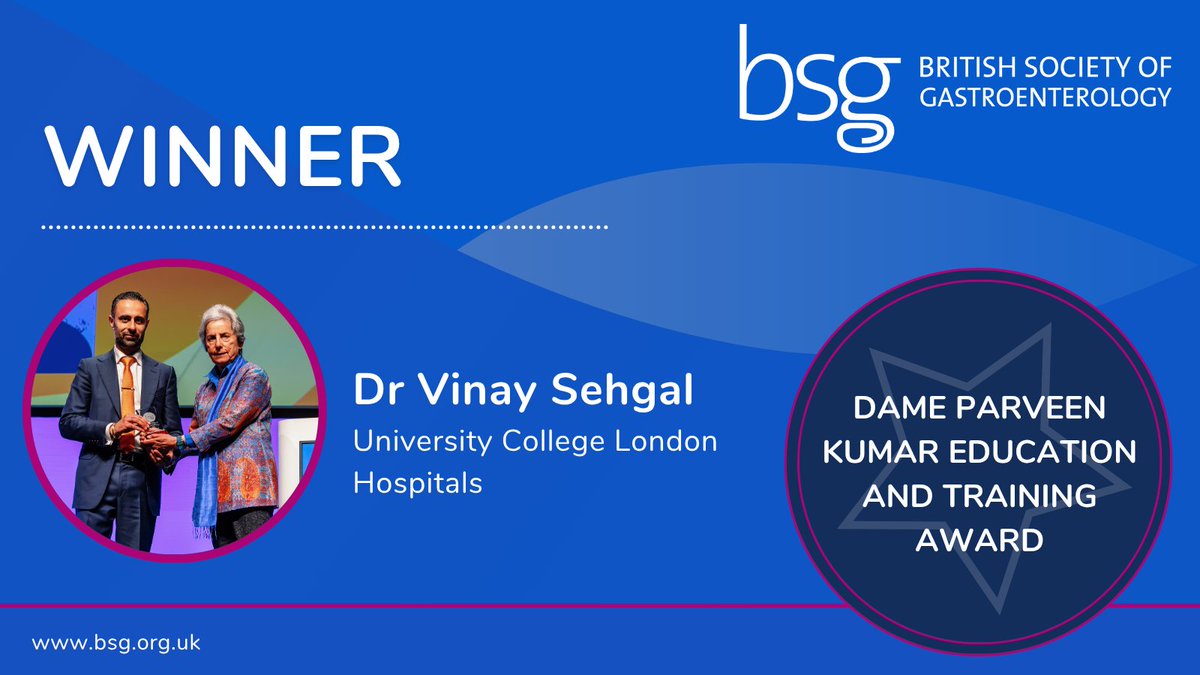 BritSocGastro's tweet image. 🎓 Congratulations to Dr Vinay Sehgal, recipient of the Dame Parveen Kumar Education & Training Award – recognising a true champion in medical education #BSGLIVE25 #TrainingExcellence