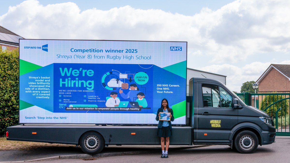 HealthCareersUK's tweet image. Congratulations to Shreya, from @RHS_rugbyhigh the #StepIntoTheNHS secondary school competition winner.
Shreya’s job advertisement for a dietitian won our national prize beating 2,500 other students.
See the winning entry here➡️ stepintothenhs.nhs.uk/secondary-scho…