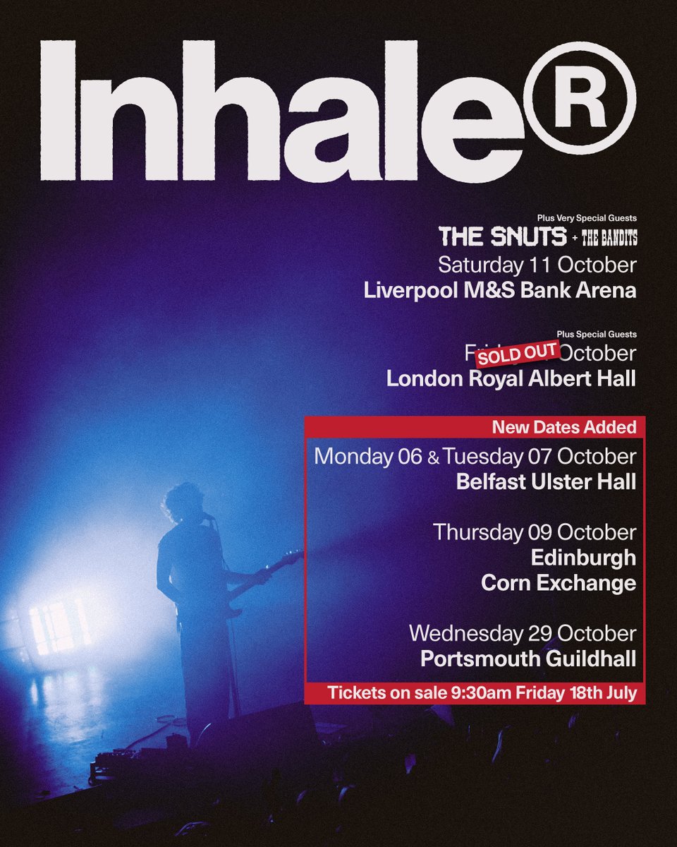 InhalerDublin's tweet image. BELFAST. EDINBURGH. PORTSMOUTH.
Tickets on sale 9:30am Friday 18th July.
See you in October
gigst.rs/InhalerOct25