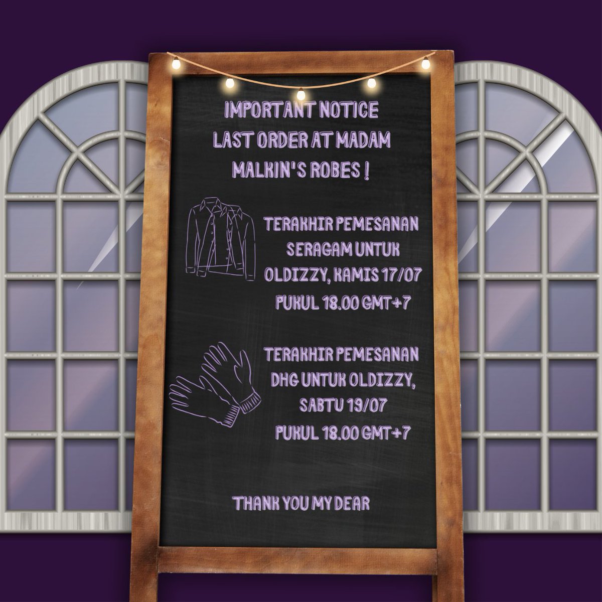 ㅤ 
     ️️𝐀𝐓𝐓𝐄𝐍𝐓𝐈𝐎𝐍 𝐏𝐋𝐄𝐀𝐒𝐄, 𝐖𝐈𝐙𝐙𝐈𝐄𝐒! 

Dikarenakan saat ini sudah berada di pekan terakhir sebelum memasuki minggu tenang, bagi Wizzies gemas yang belum membeli seragam di bulan ini harap segera melakukan pembelian seragam dan DHG.
ㅤ