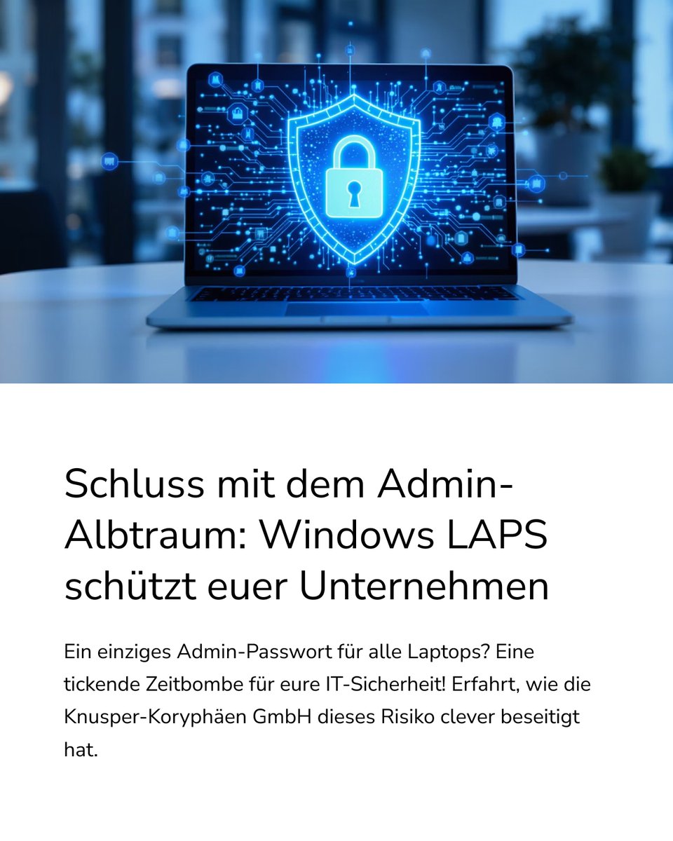 Ein Admin-Passwort für alle Firmenlaptops? 😱 Das ist wie eine Einladung für Hacker!
So geht moderne IT-Sicherheit! 👇
anyplace-it.de/windows-laps-d…

#WindowsLAPS #Cybersecurity #ITSecurity #
#LateralMovement #Passwortsicherheit #anyplaceIT