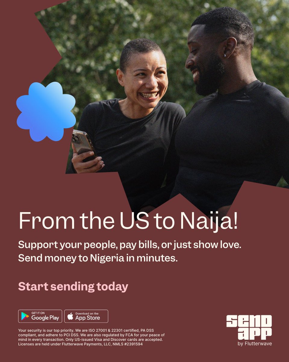 SendAppbyFLW's tweet image. From US to Naija, with Love 💜💙
Send money across borders and show your support with Send App.
Visit send.Flutterwave.com to get started
#sendapp #sendappbyflutterwave