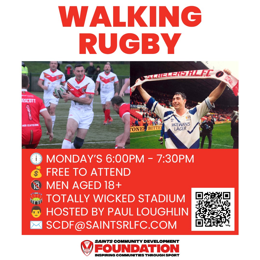 CommunitySaints's tweet image. 🏉 𝗠𝗘𝗡'𝗦 𝗪𝗔𝗟𝗞𝗜𝗡𝗚 𝗥𝗨𝗚𝗕𝗬
Come along to the @twstadium this evening to get involved with Walking Rugby, hosted by @Saints1890 legend, Paul Loughlin!
Get Involved ⤵️
🔗 Bit.ly/3TUmxj6
#Saintsandproud
