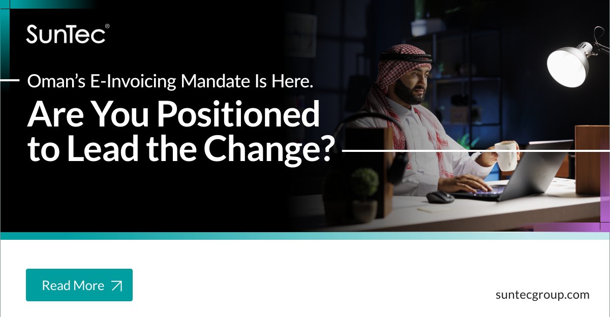 SunTecGroup's tweet image. As Oman transitions to mandatory e-invoicing, learn how you can create real value in the process of ensuring compliance.

With the right solution, your bank can: (1/3)

#EInvoicing #OmanEInvoicing