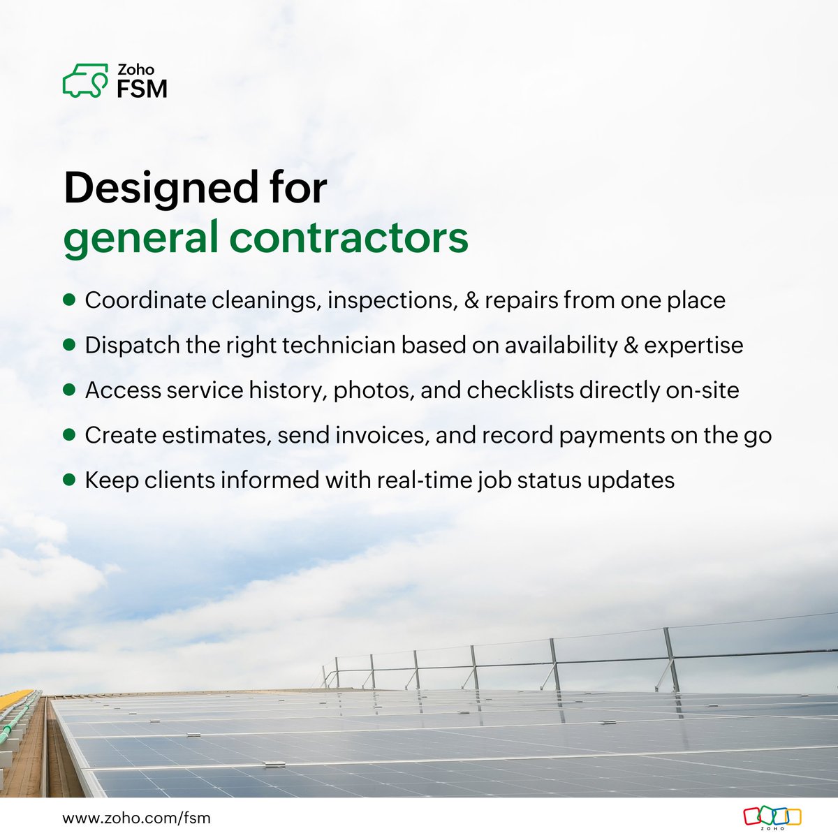 ZohoFSM's tweet image. Did you know first-time fix rate can boost customer satisfaction by over 60%? As a general contractor juggling it all, Zoho FSM helps lighten the load. Automate tasks, track jobs in real time, send invoices faster, and get paid on time.
Read more: zurl.co/fwer9
#Zoho