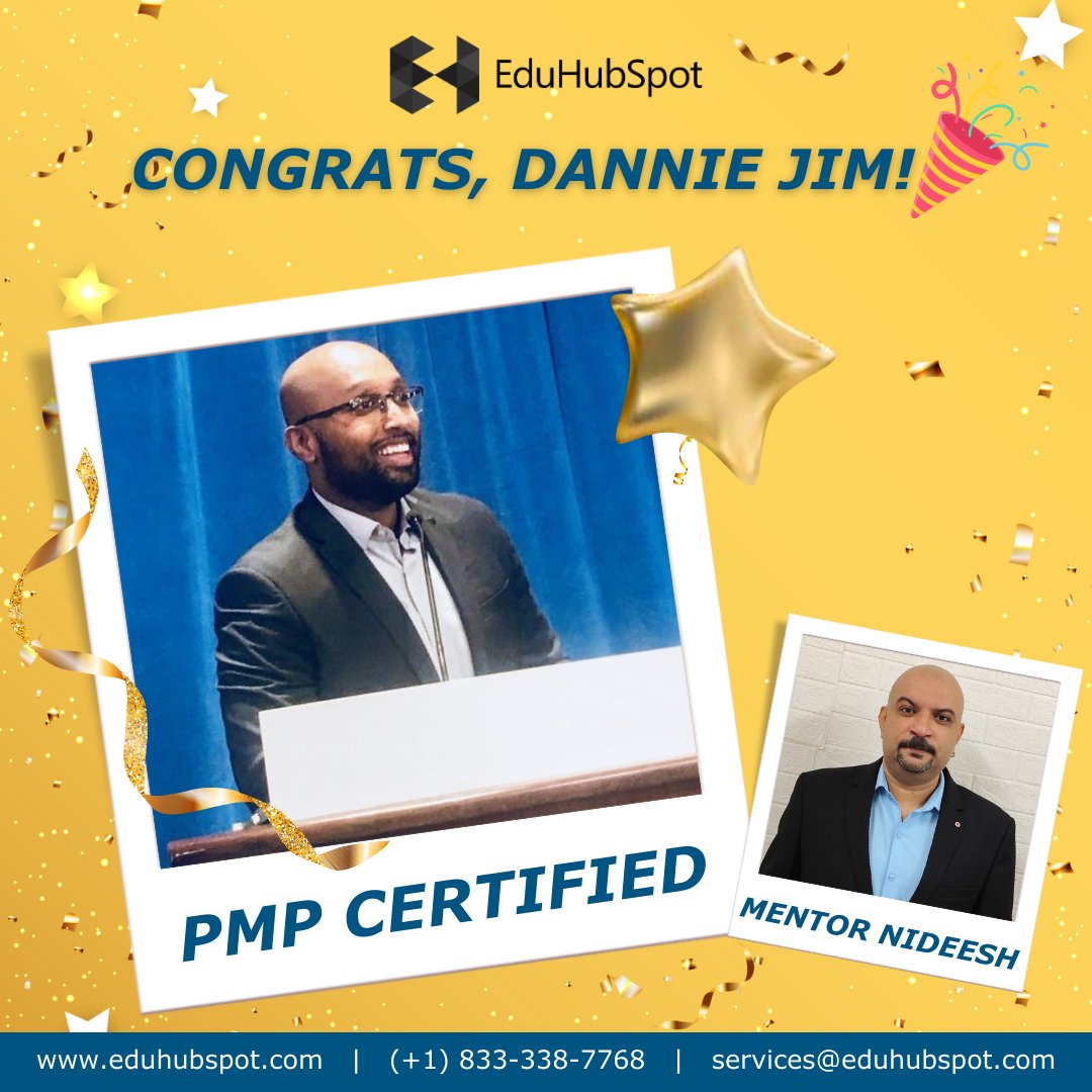eduhubspot's tweet image. #SpotYourSuccess 🏆
Congratulations on achieving your PMP Certification, Dannie Jim! You have worked hard and it has paid off. Thank you for trusting us with your journey!
 
Mentored by : Nideesh Balakrishnan
 
eduhubspot.com
 
#eduhubspot #pmpcertification