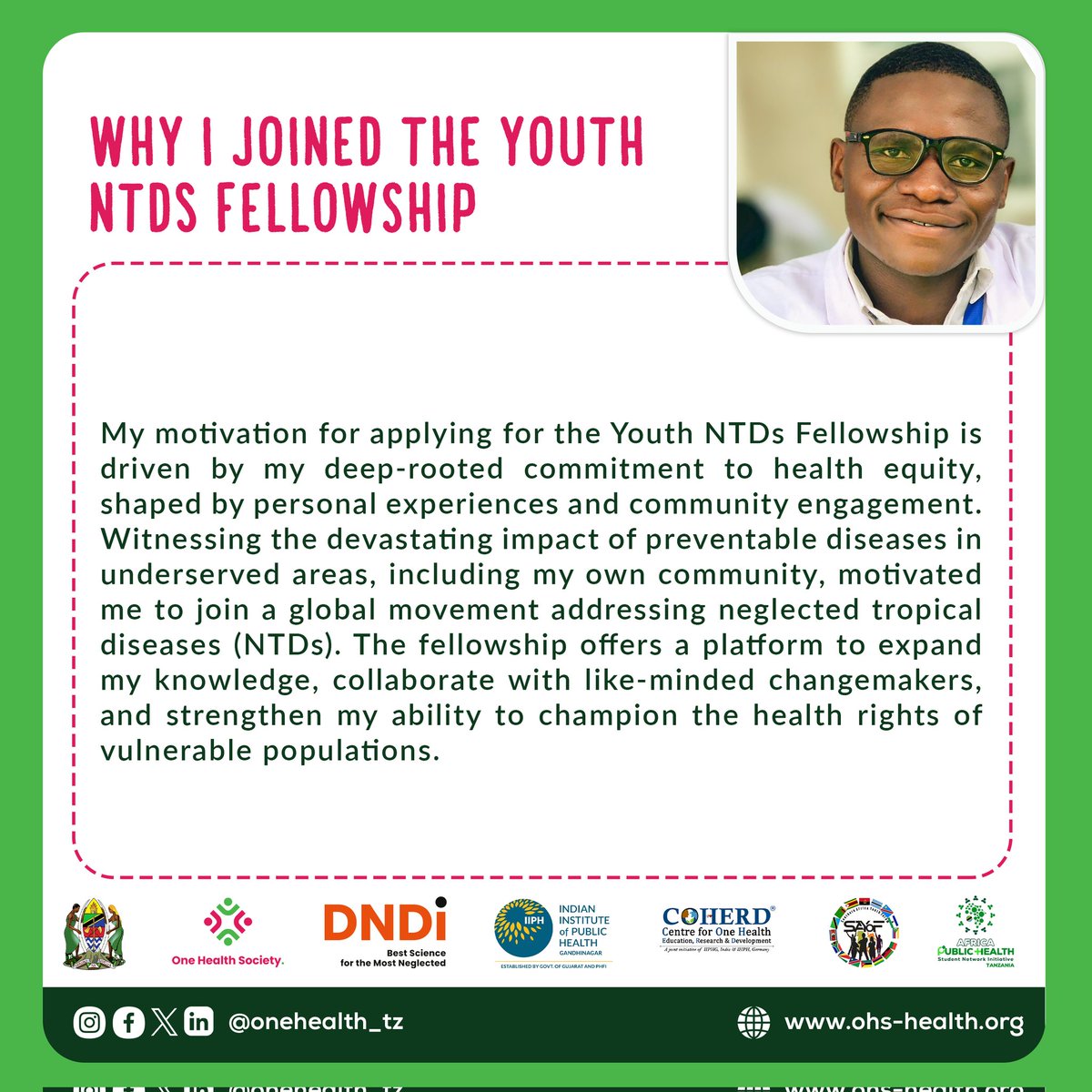onehealth_tz's tweet photo. YOUTH NTDs FELLOW 2025 JUNE SPOTLIGHT 💥💯💥

Meet Nkuba Charles @NkubaCharlez as the Fellow spotlight for month June .

Congratulation for your highly esteemed commitment for NTDs elimination. 

#youthntdfellowship #OneHealth https://t.co/0ANe8ts2Td